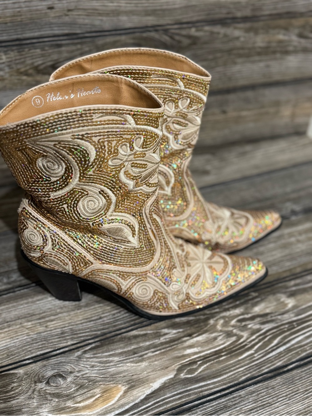 Helens Hearts Gold Sequin Boots